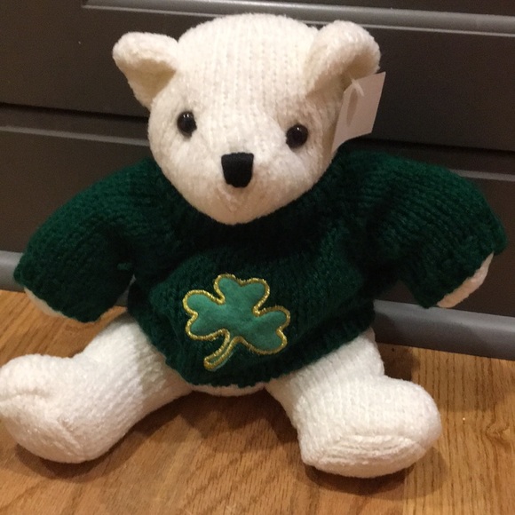 dandee Toys Nwt White Bean Bag Teddy Bear With Shamrock Sweater
